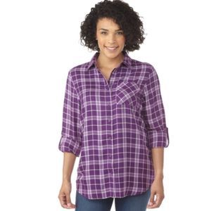 New Long Sleeve Silky Soft Purple Plaid Button Down Long Sleeve Shirt